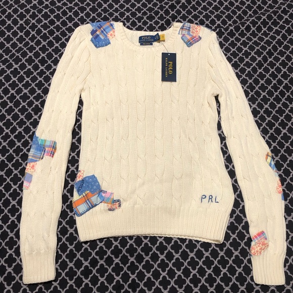 Polo Ralph Lauren Sweaters - Polo Ralph Lauren Patchwork Cable Knit Sweater Womens Sz Medium Pima Cotton CD3